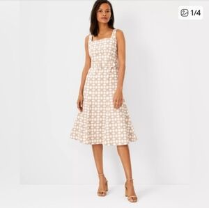 Ann Taylor Beige and White Polka Dot Midi Dress - Size 16